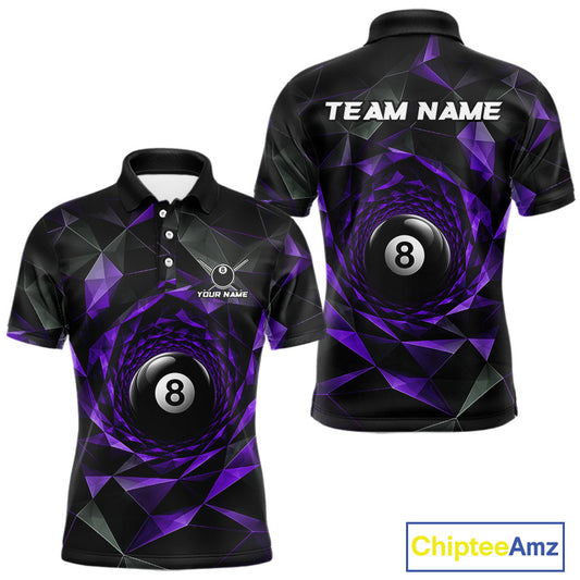 Custom 8 Ball Pool Jersey Personalized Purple Geometric Billiard Short Sleeve Men Polo Quarter-Zip Shirt NYN3983