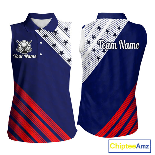 Golf Sleeveless Polo Shirt For Women Patriotic US Flag Stars Stripes Jersey Personalized Golf Player Team Shirt NYN4422
