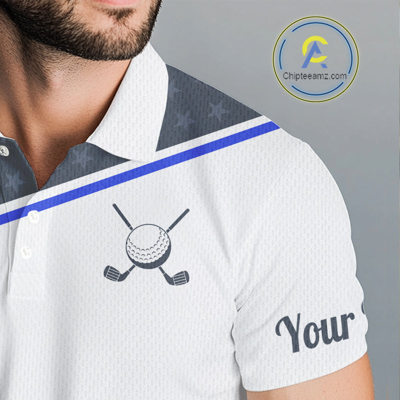 Mens Golf Polo Shirt Custom US Flag Grey Blue Golf Shirt Patriotic Polo Team Clothing Attire NYN4448