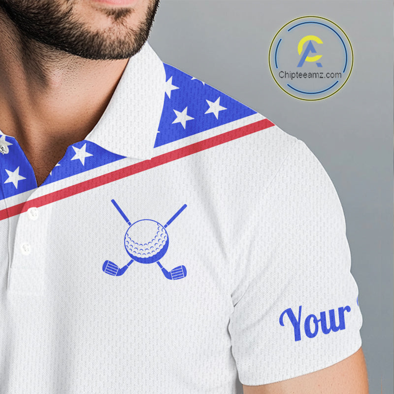 Mens Golf Polo Shirt Custom US Flag Red Blue Golf Shirt Patriotic Polo Team Clothing Attire NYN4449