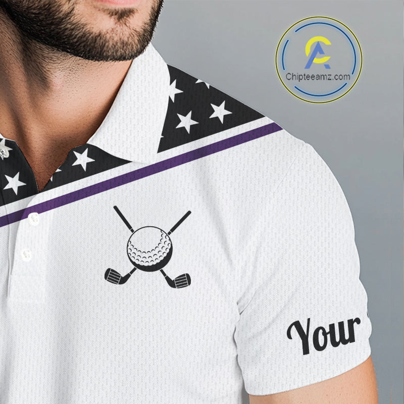 Mens Golf Polo Shirt Custom US Flag Black Purple Golf Shirt Patriotic Polo Team Clothing Attire NYN4451