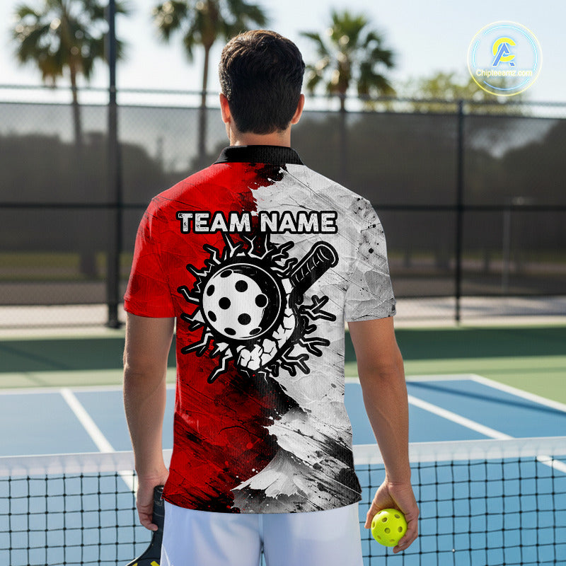 White & Red Paint Splatter Pickleball Ball T-Shirt For Men Custom Outfits Pickleball Jerseys NYN2488