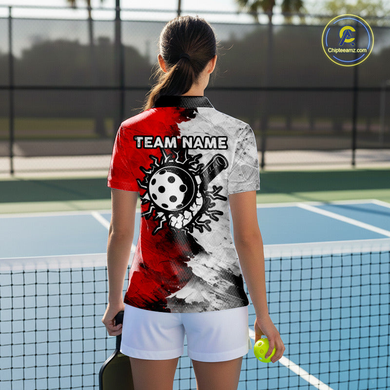 White & Red Paint Splatter Pickleball Ball T-Shirt For Women Custom Outfits Pickleball Jerseys NYN2488