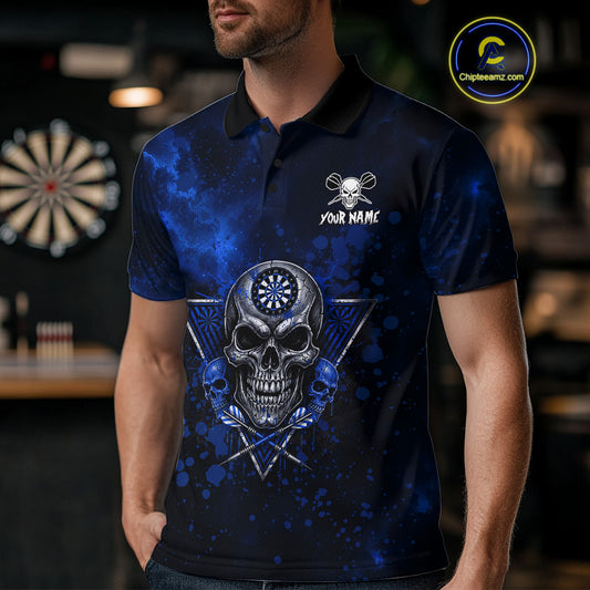 Custom Blue Splatter Multi-Skull Men Darts Arrow Polo League Shirts Dart Team Jerseys NYN2201