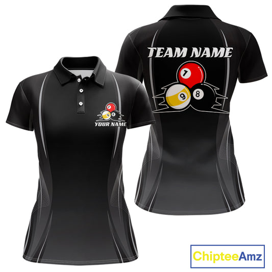Personalized Grey 8 Ball 9 Ball Billiard Polo 1/4-Zip Shirt For Women Custom Pool Team Jersey NYN4493