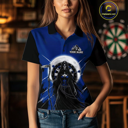 Black And Blue Grim Reaper Moon Dartboard Custom Women Darts Quarter-Zip Shirt Gothic Dart Jerseys NYN1948
