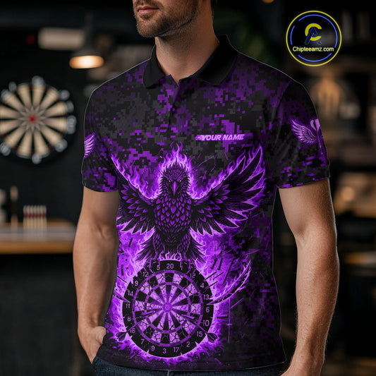 Custom Red Flames Eagle Digital Camo Darts Polo Shirt For Men Cracked Dart Jerseys NYN1959