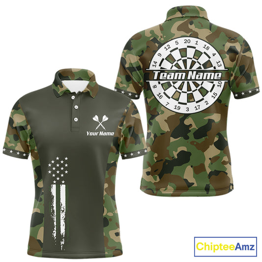 Custom Military Army Camouflage Darts Polo 1/4-Zip Shirt For Men US Flag Darts Team Jersey NYN4545