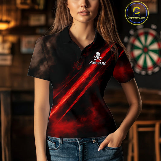 Custom Silver Skull Dartboard Lightning Red Dart Women Polo Jerseys Outfits Dart Shirt NYN1710