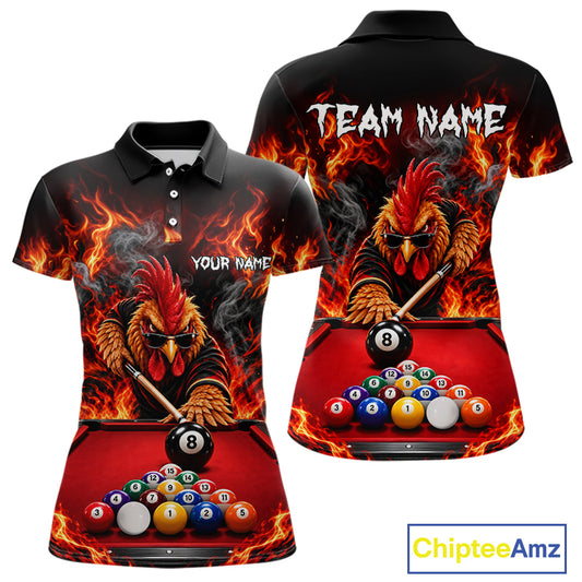 Custom Fire Rooster Billiard Polo 1/4-Zip Shirt For Women Personalized Cool Rooster Pool Team Jersey NYN4556