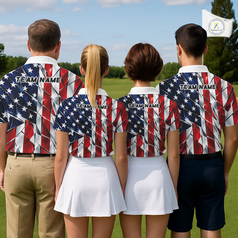 Broken Glass American Flag Golf Polo Shirt For Men Custom Patriotic Golf Top Golf Tournament Shirt NYN4926