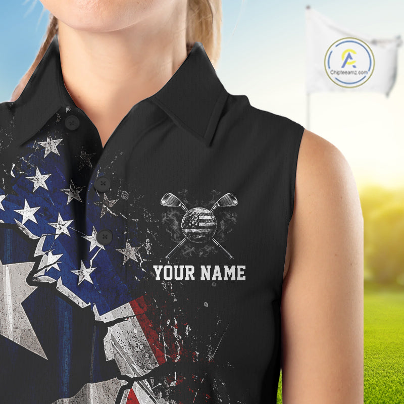 Texas Flag Grunge Golf Sleeveless Polo Shirt For Women Custom US Flag Patriotic Golf Tournament Shirts NYN4931