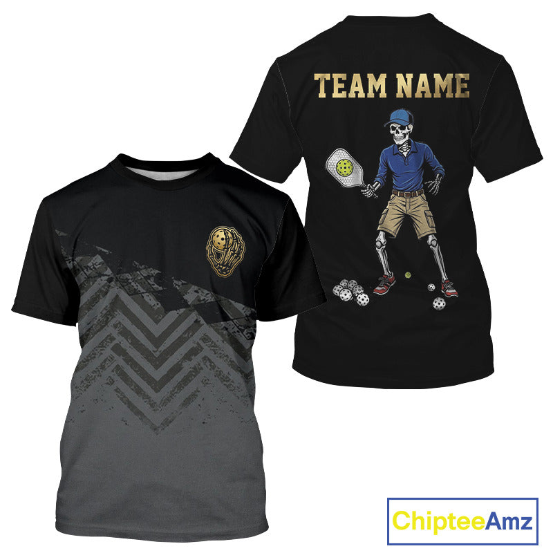Custom Grey Grunge Mens Pickleball Ball League Jerseys Skeleton Plays Pickleball Team Shirts NYN3107