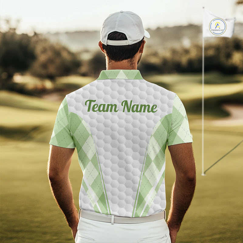 Mens Golf Polo Shirt Argyle Pattern Golf Shirts For Mens Green Argyle And White Golf Ball Gifts NYN2906