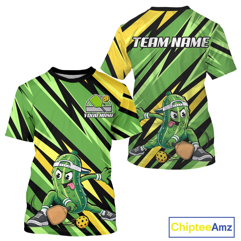 Yellow & Green Strikes Pickle Pickleball Shirt Men Custom Funny Pickle Team Jersey Pickleball Shirt NYN4583
