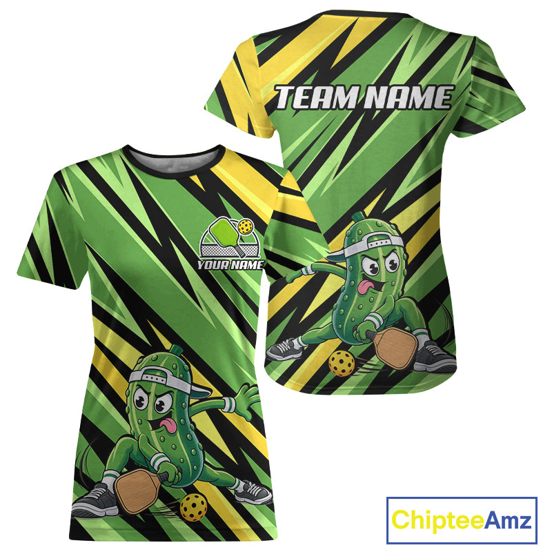 Yellow & Green Strikes Pickle Pickleball Shirt Women Custom Funny Pickle Team Jersey Pickleball Shirt NYN4583