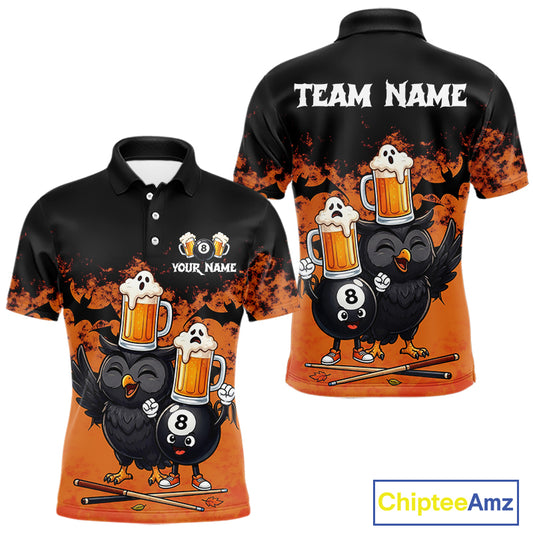 Halloween Pool Billiard Team Shirts Custom Funny Beer Owl & 8 Ball Pool Jersey For Men NYN4269