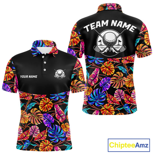 Custom Neon Monstera Golf Polo Shirt For Men Floral Tropical Golf Apparel, Gift For Golfer NYN4676