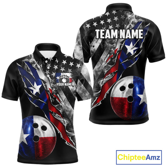 Torn Texas Flag Patriotic Bowling Jersey For Men Custom Grunge American Flag Bowling Team Shirts NYN4348