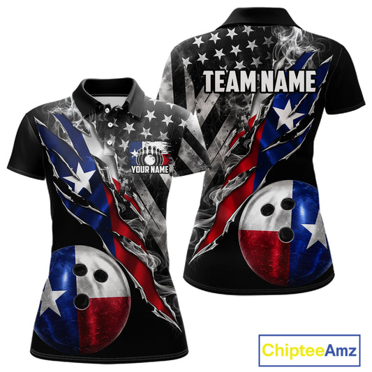 Torn Texas Flag Patriotic Bowling Jersey For Women Custom Grunge American Flag Bowling Team Shirts NYN4348