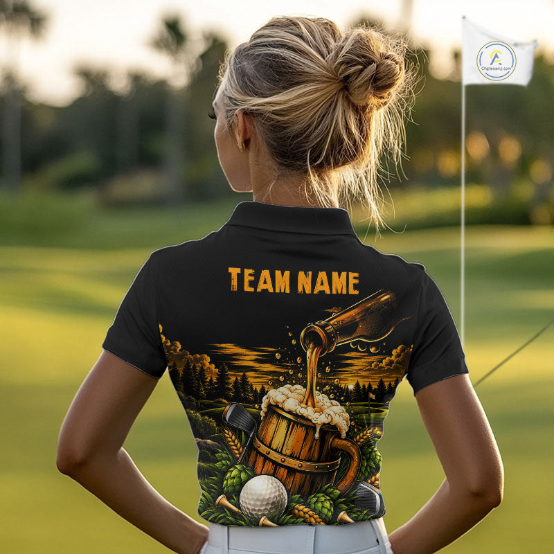 Custom Beer Pouring Golf Polo Shirt For Women Personalized Team Name Golf Tournament Apparel NYN4688