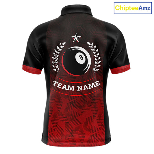 Black And Red 8 Ball Pool Men Billiard Polo & Quarter Zip Shirt Custom 8 Ball Billiard Team Jersey NYN2983