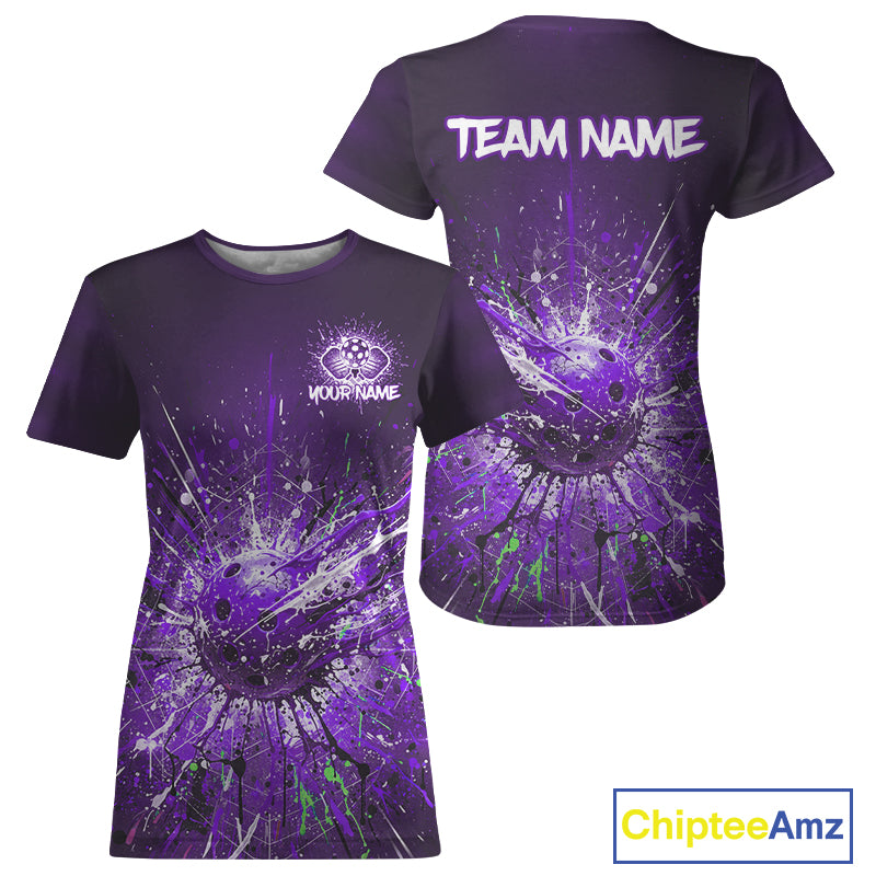Custom Purple Splatter Pickleball Ball T-Shirt Women Multi-Color Pickleball Team Jerseys NYN1872