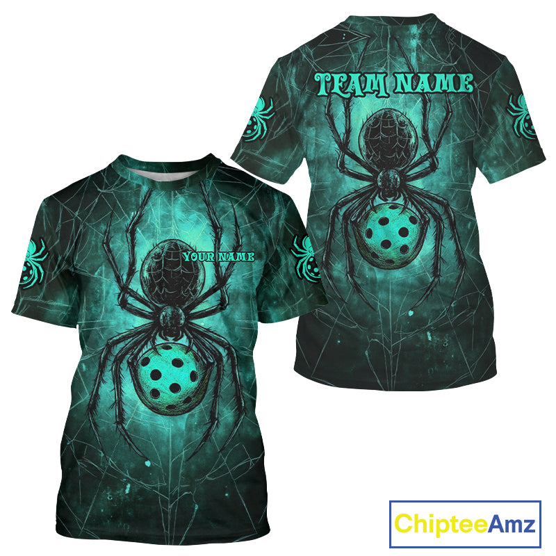 Custom Turquoise Spider Grunge Pickleball Ball T-Shirt For Men Funny Pickleball Jerseys NYN1586