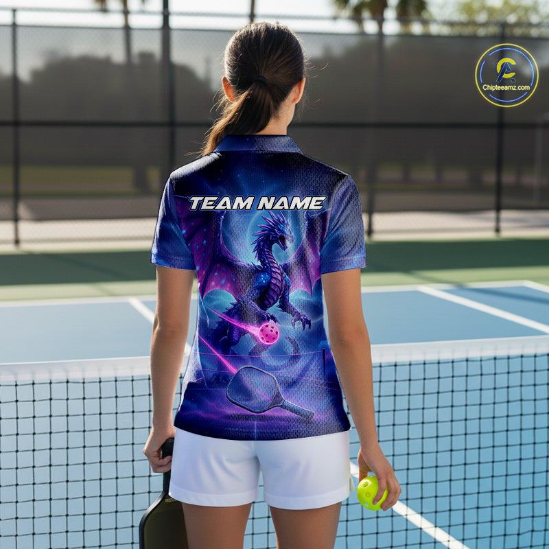 Custom Purple Holographic Dragon Women Pickleball Jerseys Pickleball Paddle League Shirts NYN2130