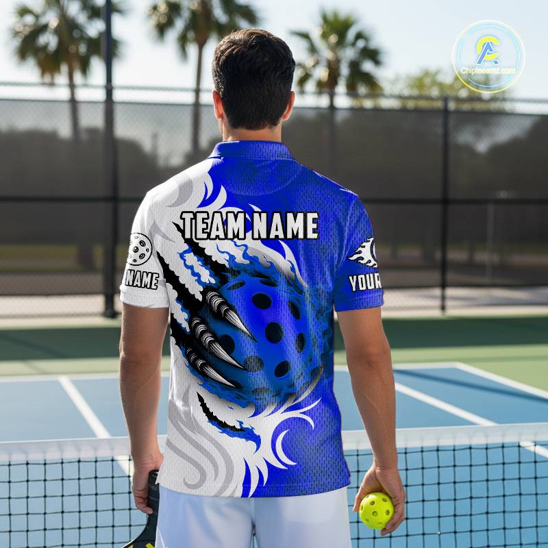 White & Blue Claw Scratches Pickleball Ball T-Shirt For Men Custom Pickleball Jerseys NYN2484