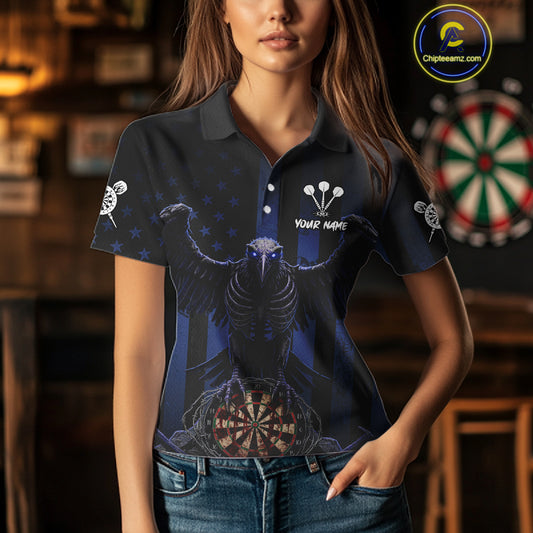 Blue Gothic Eagle Skull Dartboard Custom Women Darts Quarter-Zip Shirt Grunge US Flag Dart Jerseys NYN1944