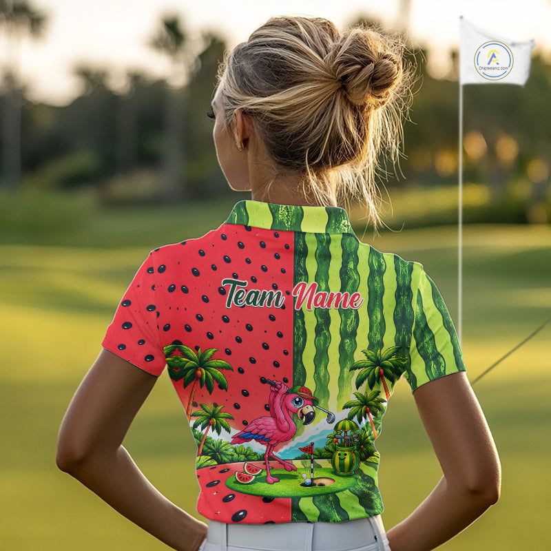 Flamingo Watermelon Polo Shirt Womens Golf Polo Shirts Custom Tropical Pattern Flamingo Golf Shirts NYN2878