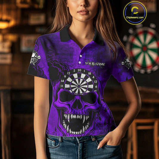 Purple Grunge Horror Dartboard Skull Custom Women Polo Dart Jerseys Grunge Dart Gifts NYN2032
