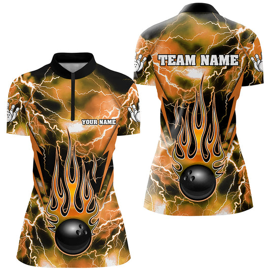 Personalized Thunder Bowling Shirt for Women Flame Bowling Team Jersey 1/4 Zip Shirt QZT277