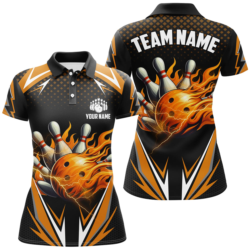 Personalized Flame Bowling Shirts for Women Orange Polo Bowling Jersey QZT443