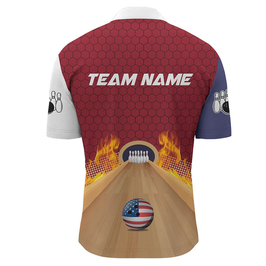 Personalized Bowling Shirt with Name Quarter-Zip Bowling Jersey for Men Flame Bowling Shirt Unisex QZT286