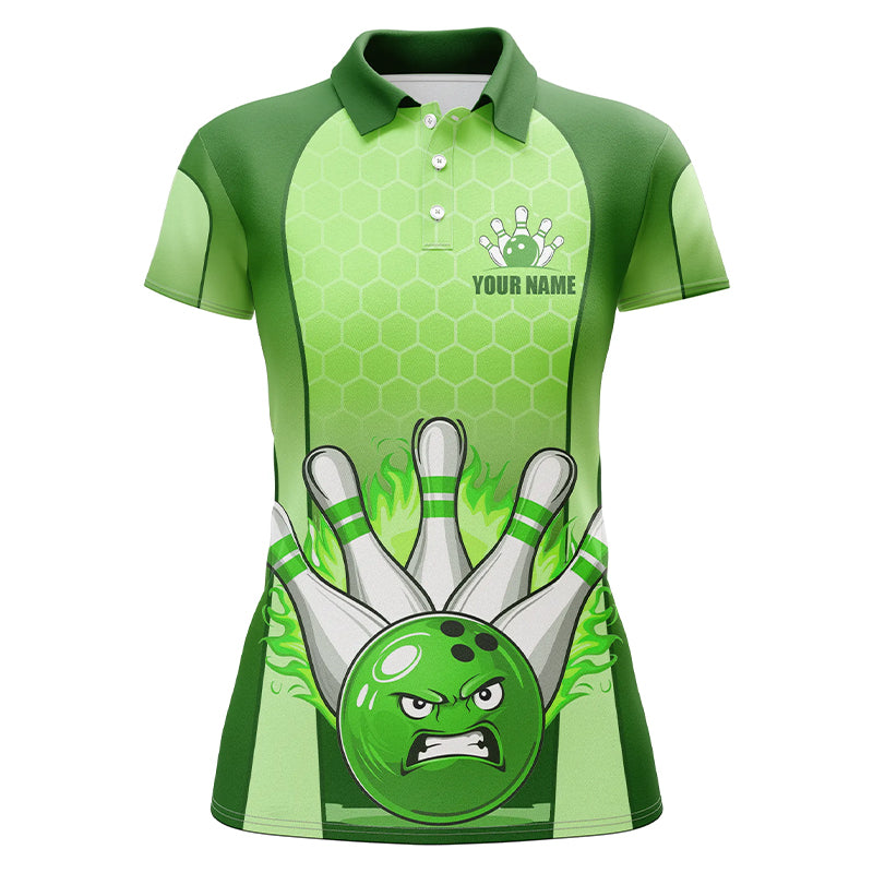 Personalized Bowling Shirt Green Women Polo Bowling Jersey Bowling Team League Unisex QZT278