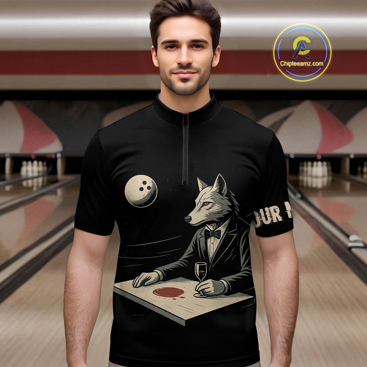 Personalized Black Wolf Bowling Jersey for Men Bowling Team Shirt Polo & 1/4-Zip Bowling Unisex QZT702