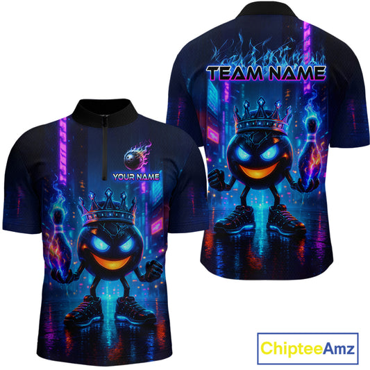 Custom Neon Lightning Bowling Shirt Funny Men Bowling Team Jersey Polo & 1/4-Zip Bowling Outfit QZT740