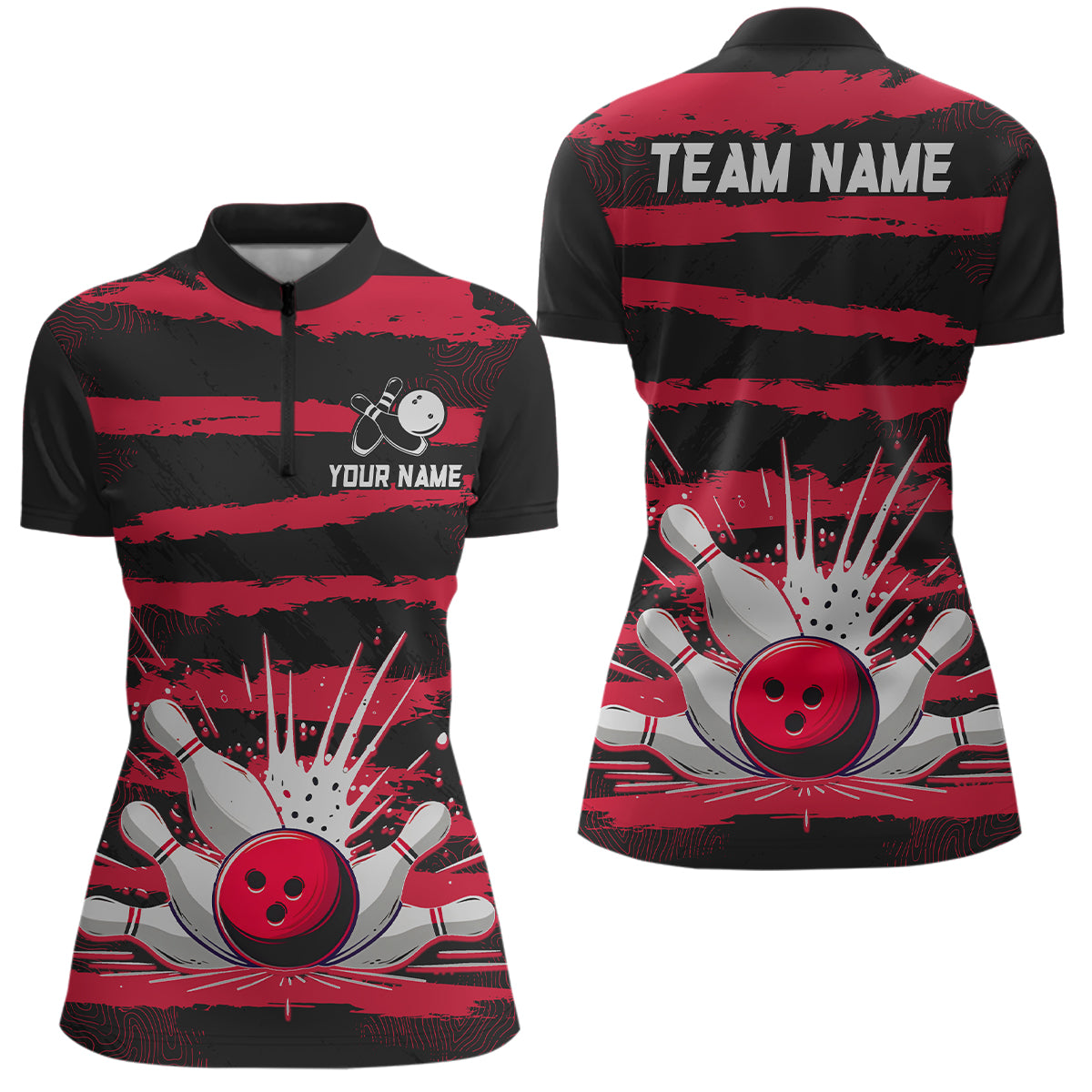 Women Camo Bowling Shirts 1/4 Zip Custom Bowling Team Jersey League Multicolor QZT472