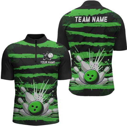 Men Camo Bowling Shirts 1/4 Zip Custom Bowling Team Jersey League Multicolor QZT472