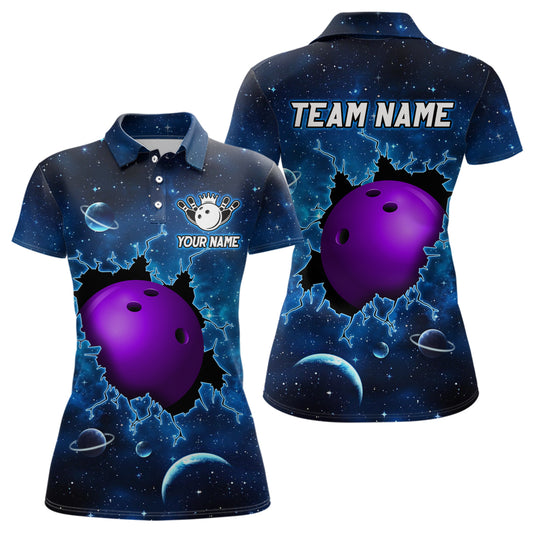 Custom 3D Bowling Polo Shirt Purple & Blue Bowling Team Jersey Unisex Bowling Outfit QZT584