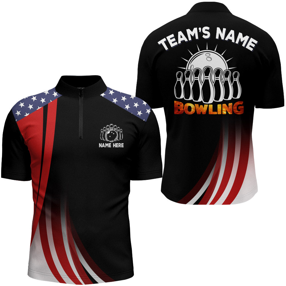 American Bowling Quarter-Zip Shirt for Men Custom Bowling Team Jersey Bowling Shirt QZT25