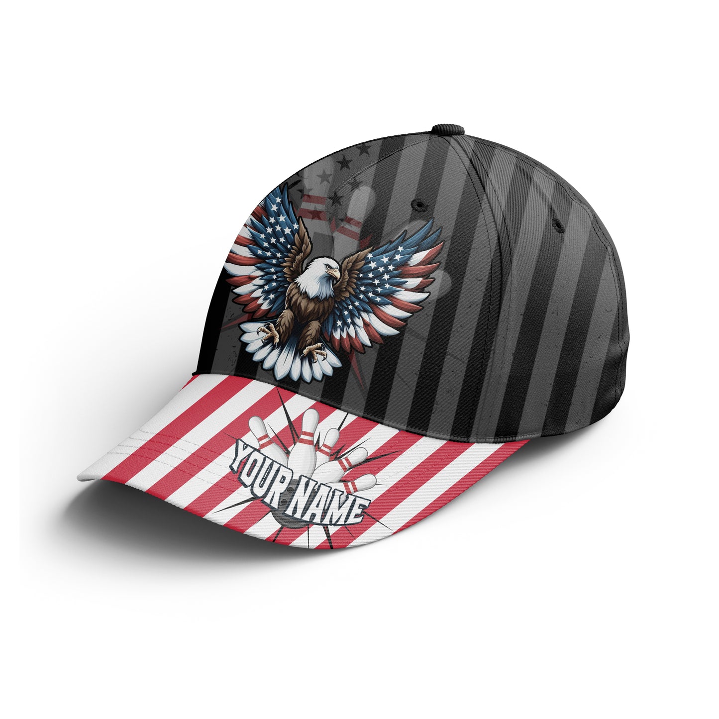 Personalized Bowling 3D Cap, Custom Bowling Hat for Men Women, Bowling Pin & Ball Cap with Name CHT01-7