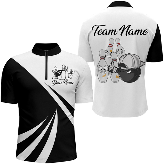 US Bowling Shirts Black Bowling Apparel 1/4 Zip Bowling Team League for Men QZT416