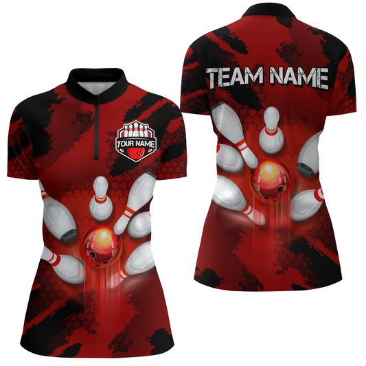 Camo 3D Bowling Shirts Women Custom Bowling Team Jersey Quarter Zip Multicolor QZT468