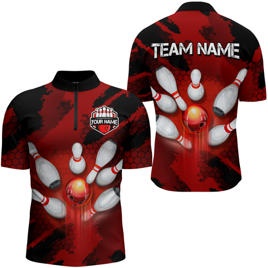 Camo 3D Bowling Shirts Men Custom Bowling Team Jersey Quarter Zip Multicolor QZT468