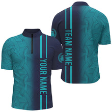 Load image into Gallery viewer, Custom Navy Bowling Shirts Men & Women Turquoise Bowling Jersey Team Bowling 1/4 Zip BDT527