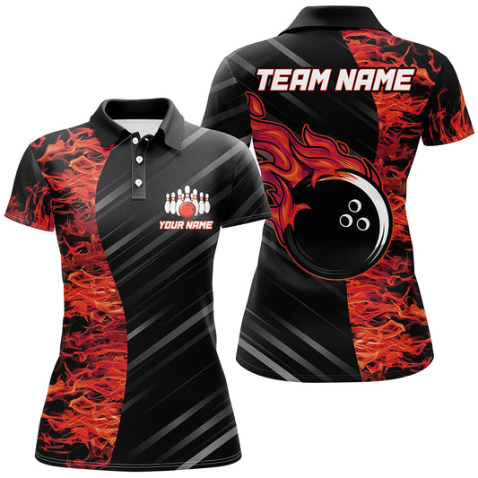 Red Flames Bowling Jersey Men Women Custom Bowling Polo Shirt For Team BDT487