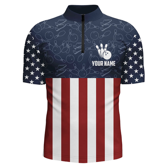 American Flag Bowling Quarter-Zip Shirt For Men Custom Bowling Shirt Team League Bowling Jersey BDT311
